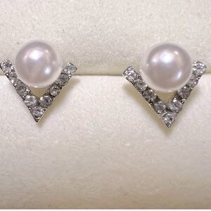 Macy's Silver Pearl and Crystal Earrings